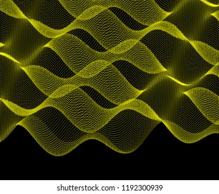 Fondo de rejilla ondulada. 3d ilustración vectorial abstracta con partícula.