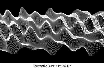 Wavy grid background. 3d abstract vector illustration with particle.