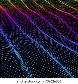 Wavy Grid Background. 3d Abstract Vector Illustration. 