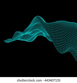 Wavy Grid Background. Abstract Vector Illustration. Connection Structure. Futuristic Technology Style. 3D Perspective Grid.