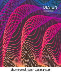 Wavy grid background for banner, flyer, book cover, poster.Dynamic effect. 3d abstract vector illustration with dots.