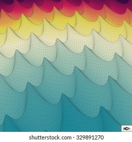 Wavy Grid Background. Mosaic. 3d Abstract Vector Illustration. 
