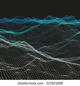 Wavy Grid Background. Ripple Grid. Abstract Vector Illustration. 3D Technology Style. Illustration with Dots. Network Design with Particle. 