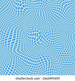 Color blanco azul de cuadrícula ondulada. Los cuadrados y rectángulos son curvos. Ilustración vectorial, fondo, plantilla.