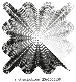 Wavy grid graphic. Abstract optical lines. Monochrome artistic pattern. Vector conceptual design.