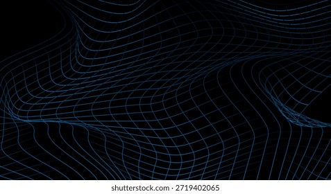 Líneas de cuadrícula onduladas de fondo azul y negro