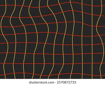 Wavy grid seamless pattern. Curved grid, crossed lines. Psychedelic retro style, 80-90s style. Distorted grid. Design for banners, posters, wallpapers and covers. Vector illustration