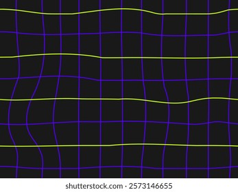 Wavy grid seamless pattern. Curved grid, crossed lines. Psychedelic retro style, 80-90s style. Distorted grid. Design for banners, posters, wallpapers and covers. Vector illustration