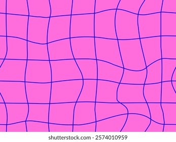 Wavy grid seamless pattern. Curved grid, crossed lines. Psychedelic retro style, 80-90s style. Distorted grid. Design for banners, posters, wallpapers and covers. Vector illustration