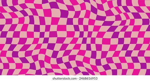 Fondo de Vector de damas onduladas. Colorido trippy rhombus patrón geométrico sin costuras. Fondo abstracto psicodélico de la impresión celular de los años 70.