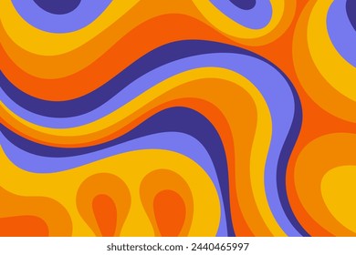 Wavy groovy design, hippie background. Psychedelic colorful abstract 70s design. Vector illustration