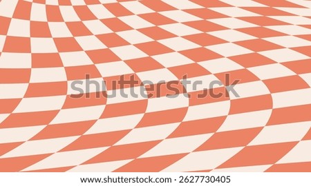 Wavy groovy distorted checkered background. Twisted checker. Warped abstract geometric backdrop rectangle template. Optical Illusion. 70s Hippie pattern cover