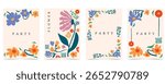 wavy groovy flower background in naive style for A4 vertical design