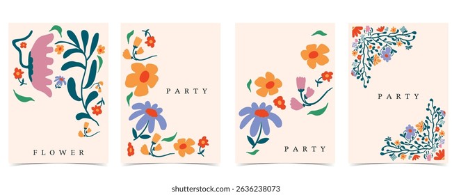 wavy groovy flower background in naive style for A4 vertical design