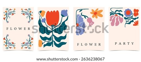 wavy groovy flower background in naive style for A4 vertical design