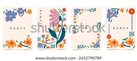 wavy groovy flower background in naive style for A4 vertical design