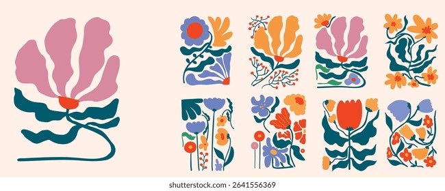 wavy groovy flower element object in naive style