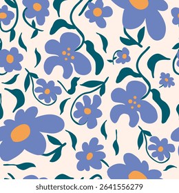 wavy groovy flower seamless pattern in naive style