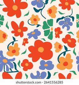 wavy groovy flower seamless pattern in naive style