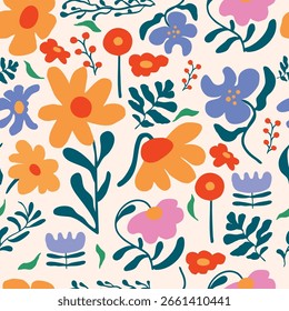 wavy groovy flower seamless pattern in naive style