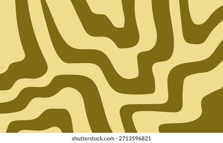 Wellen groovy Retro abstrakter Hintergrund. Nahtloses flüssiges Khaki- und Olivenmuster