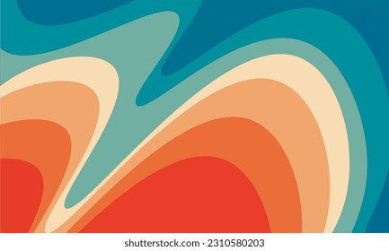 Wavy groovy retro vintage 70s background. Vector illustration