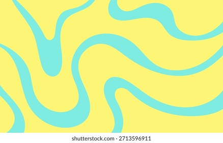 Wellenförmiger, groovy, Y2K, abstrakter Hintergrund. Pastellgelb und hellblaues Liquid Pattern.