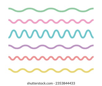 Wavy grunge line set in white background. Simple color outline design elements.