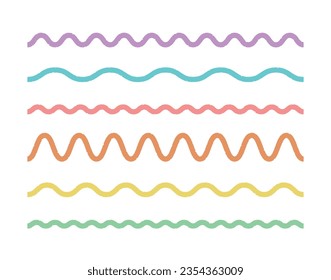 Wavy grunge line set in white background. Simple color outline design element.