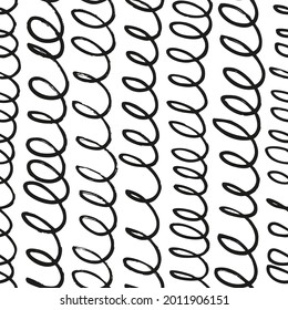 Wavy grunge lines vector seamless pattern. Looped horizontal doodle lines, swirls, curly lines. Black paint hand drawn background. Geometric ornament for wrapping paper. Dry brushstrokes pattern.