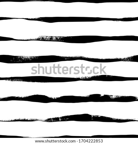 Wavy grunge lines vector seamless pattern. Horizontal brush strokes, straight stripes or lines. Black paint hand drawn background. Geometric ornament for wrapping paper. Dry brushstrokes pattern.
