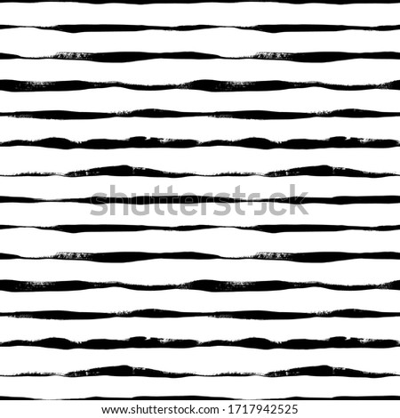 Wavy grunge lines vector seamless pattern. Horizontal brush strokes, straight stripes or lines. Black paint hand drawn background. Geometric ornament for wrapping paper. Dry brushstrokes pattern.