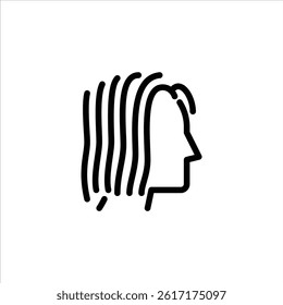 wavy hair outline icon. female avatar side view black line illustration.