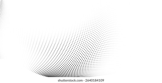 Wavy halftone curve pattern with fluid ripple effects and smooth spacing ideal for modern abstract designs vector backgrounds or clean monochrome art overlays
