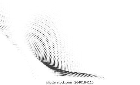 Wavy halftone curve pattern with fluid ripple effects and smooth spacing ideal for modern abstract designs vector backgrounds or clean monochrome art overlays