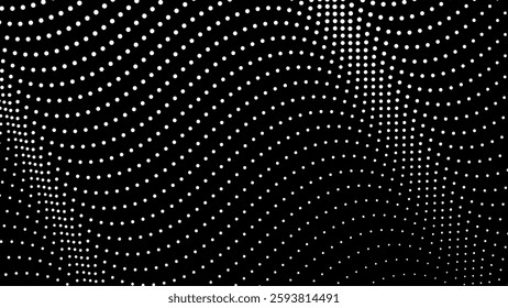 wavy halftone dots isolated on black background.