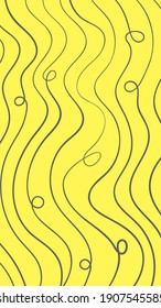 Líneas grises pintadas a mano onduladas sobre fondo amarillo, Gris último e iluminación Amarillo, Vector patrón vertical abstracto