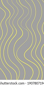 Wavy hand painted yellow lines on light gray background, Ultimate Gray and Illuminating Yellow, Vector abstract vertical pattern