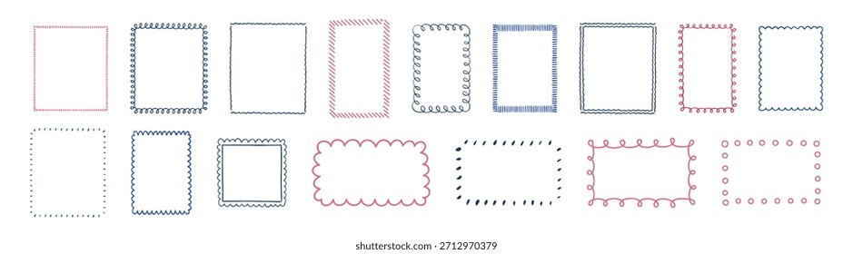Coleção ondulada de molduras de bordas desenhadas à mão para casamento e design de convite em fundo transparente