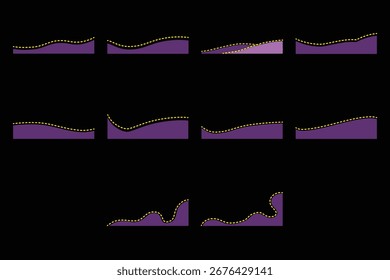Rodapé de cabeçalho ondulado com linha tracejada definida isolada no plano de fundo branco