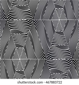Wavy hexagon in a linear pattern, seamless vector background.