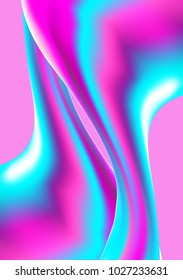 Wavy Holographic Abstraction in Blue and Pink Colors. Thick Substance in Futuristic Style. 3d Abstract Illustration. Glossy Holographic Liquid for Fashion Flyer, Brochure Design, Web Design, Cover.