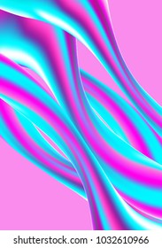 Wavy Holographic Abstraction in Blue and Pink Colors. Thick Substance in Futuristic Style. 3d Abstract Illustration. Glossy Holographic Liquid for Fashion Flyer, Brochure Design, Web Design, Cover.