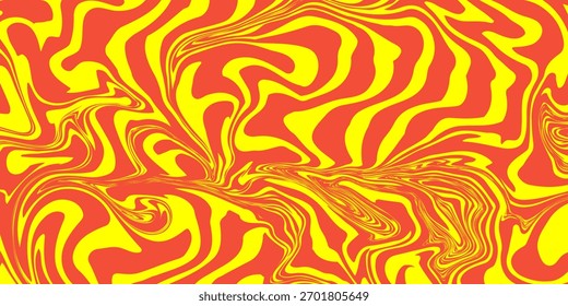 Wavy horizontal background with liquid organic shapes. Trendy vector illustration in style retro 60s, 70s. Red and pink colors
