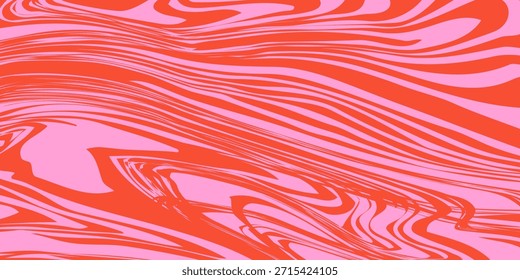 Wavy horizontal background with liquid organic shapes. Trendy vector illustration in style retro 60s, 70s. Red and pink colors. eps 10