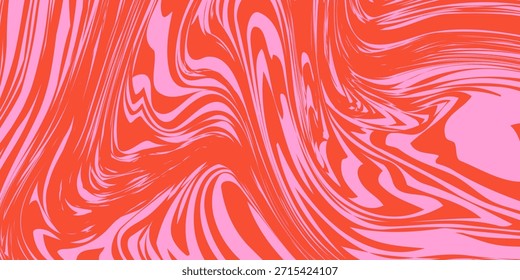 Wavy horizontal background with liquid organic shapes. Trendy vector illustration in style retro 60s, 70s. Red and pink colors. eps 10