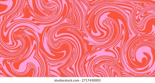 Waagerechter, horizontaler Hintergrund mit flüssigen, organischen Formen. Trendy Vektorgrafik im Stil Retro 60s, 70s. Rote und rosafarbene Farben