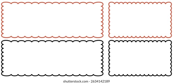 Wavy horizontal frame for greeting cards, wedding and birthday party, picnic invitations in cute elegant style. Hand drawn border illustration for social media, banner, placard decoration template