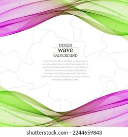 Wavy horizontal lines on abstract background, transparent green-pink wave, design element