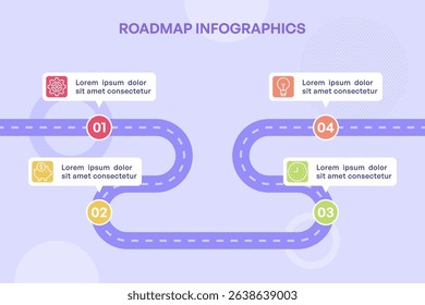 Wavy Horizontal Roadmap Infographic with Color-Coded Steps Vector Illustration